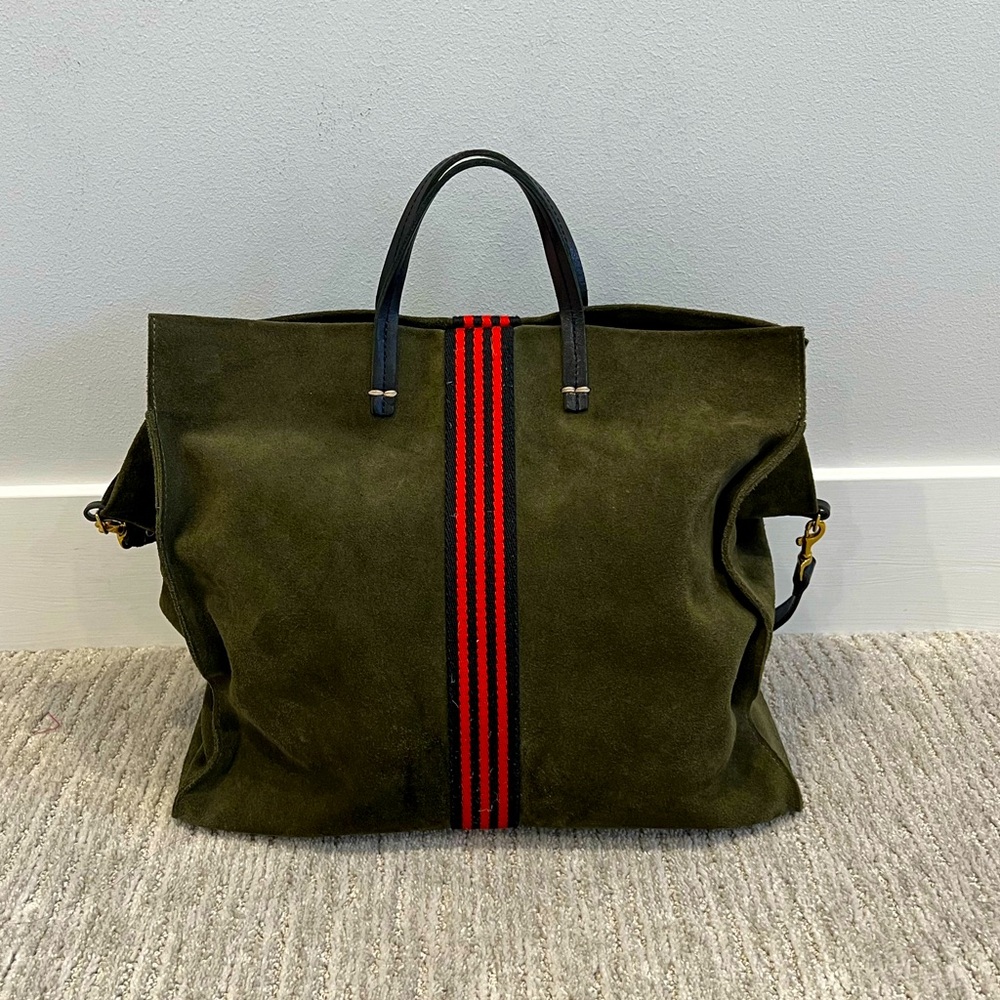 Clare V. Simple Tote Army Green, Stripes